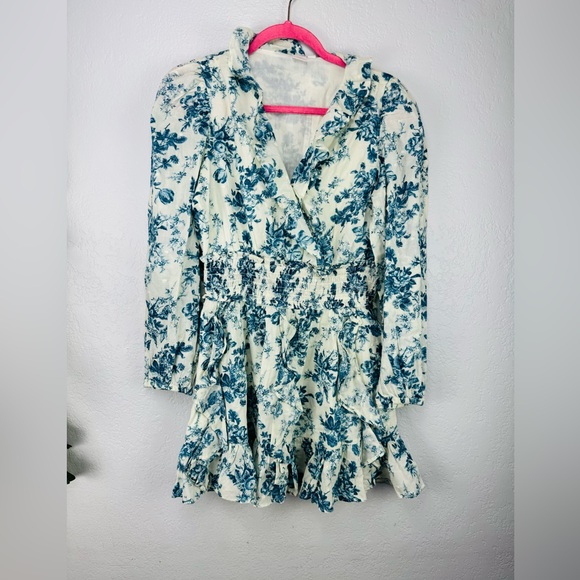 Gap x LoveShackFancy Blue Floral Ruffle Mini Dress Size Small - Picture 5 of 12